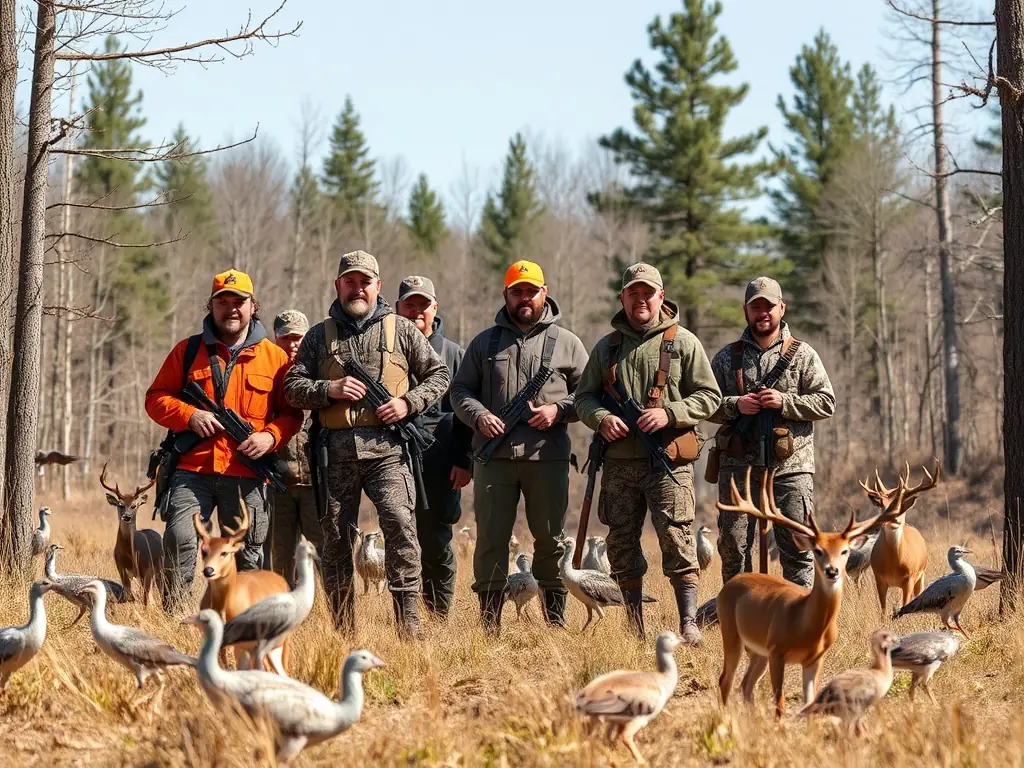 Hunters participating in a well-organized and sustainable hunting event, adhering to strict technical standards and promoting ethical hunting practices.